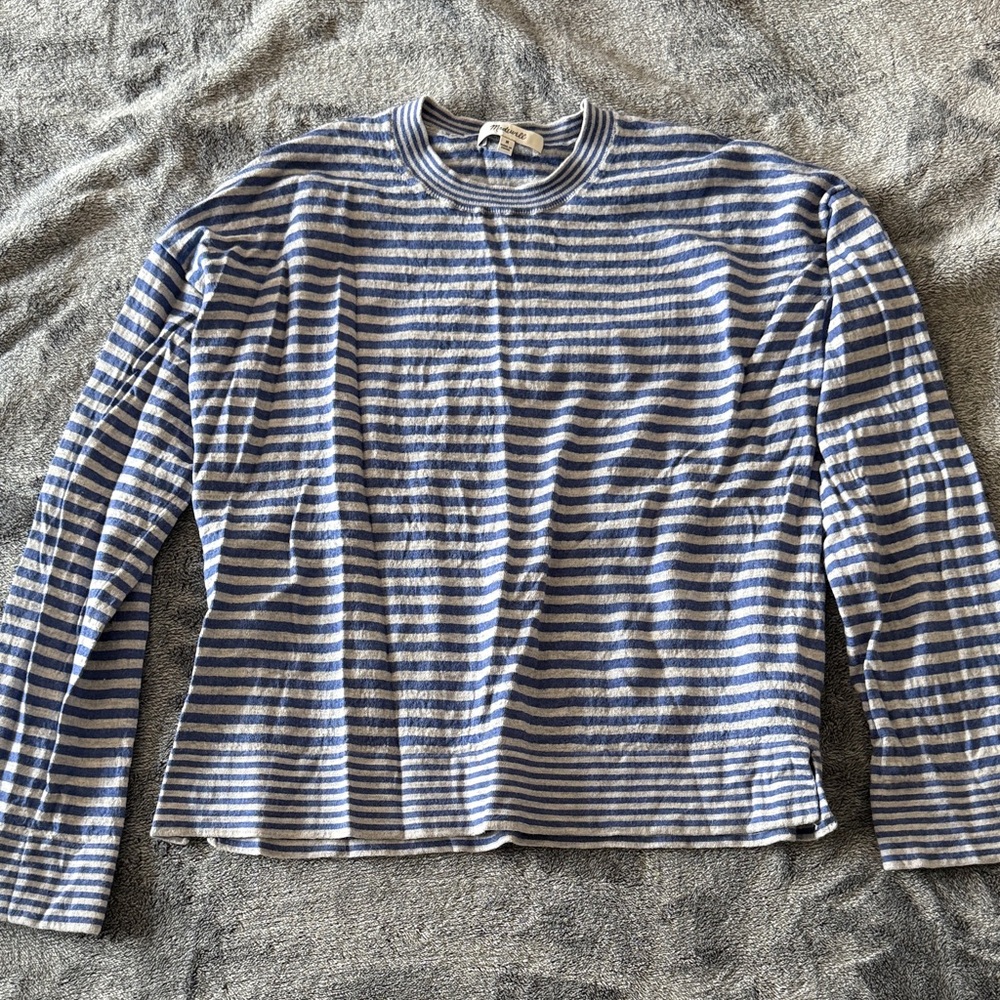 NWOT Madewell Blue and Gray Striped Top